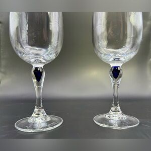 2 Courvoisier Cognac Crystal Snifter Glasses w/Cobalt Teardrop Stem 6 3/8". 8oz